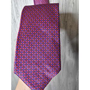 Stefano Ricci 100% Silk Geometric Pattern Neck Tie – Red & Blue Made in Italy